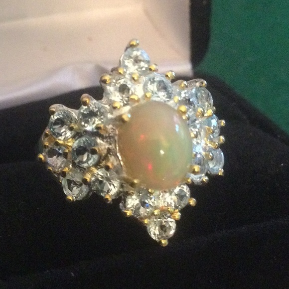 Genuine Natural Fire Opal & Aquamarine Ring, 9mm by 7mm - Picture 10 of 15